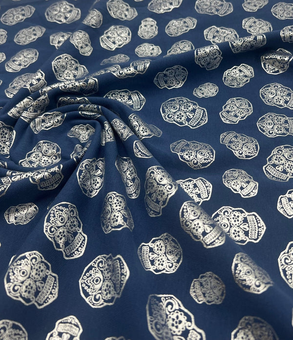 Metallic Skulls Cotton Stretch Jersey Halloween 200 GSM 95/5 Lycra 4 Way Stretch