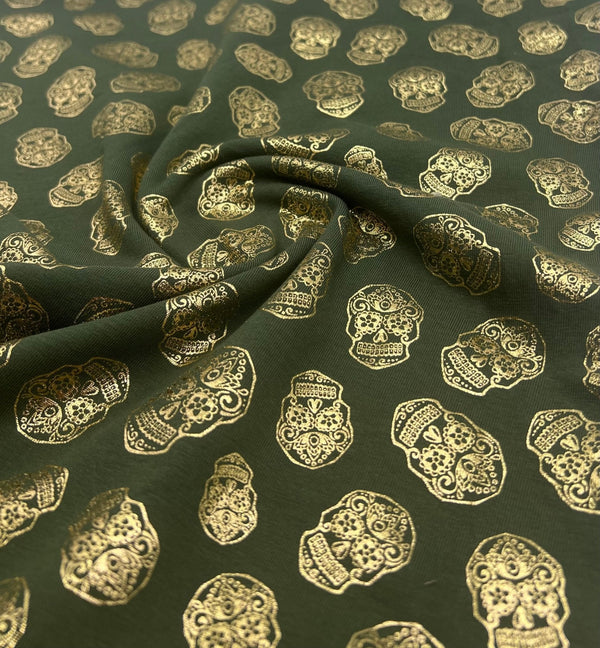 Metallic Skulls Cotton Stretch Jersey Halloween 200 GSM 95/5 Lycra 4 Way Stretch