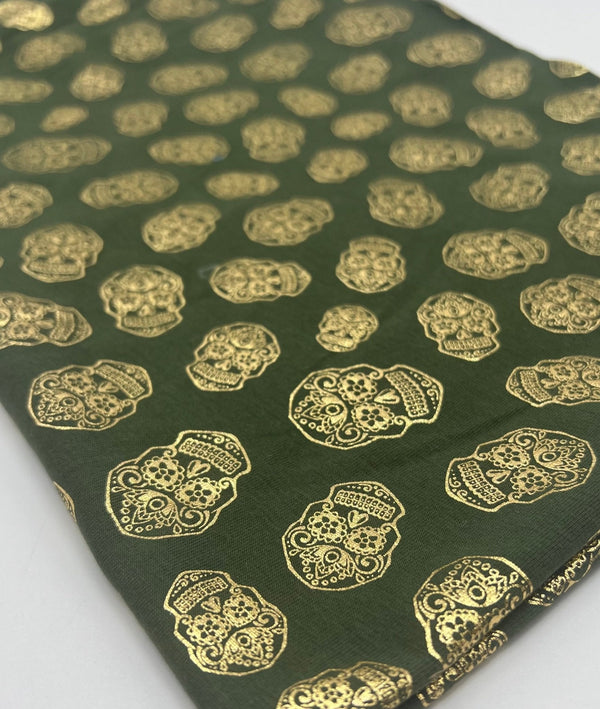 Metallic Skulls Cotton Stretch Jersey Halloween 200 GSM 95/5 Lycra 4 Way Stretch