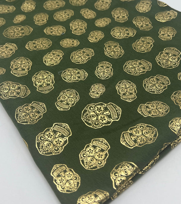 Metallic Skulls Cotton Stretch Jersey Halloween 200 GSM 95/5 Lycra 4 Way Stretch