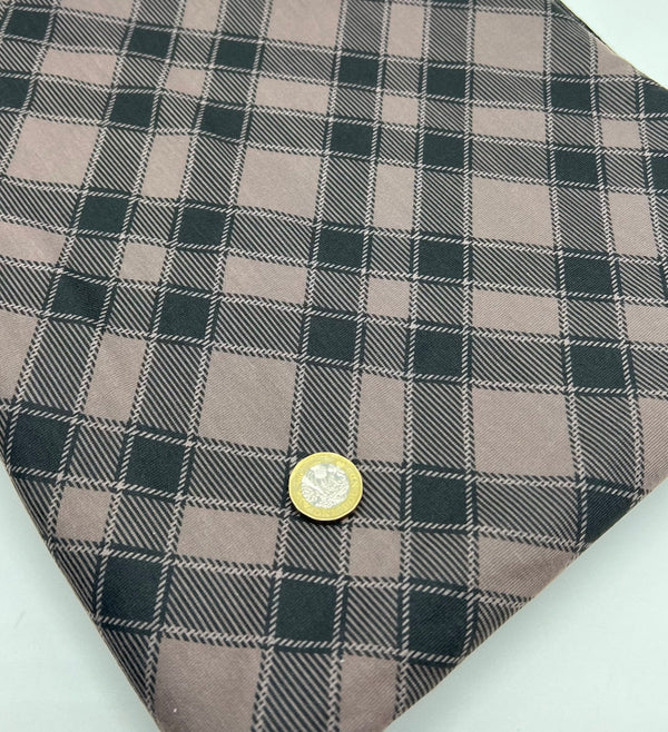 Mocha Black Diamond Check Print Spun Poly Stretch Fabric