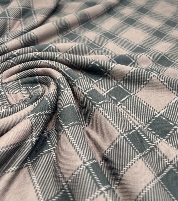 Mocha Black Diamond Check Print Spun Poly Stretch Fabric