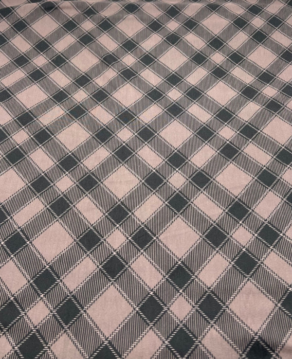 Mocha Black Diamond Check Print Spun Poly Stretch Fabric