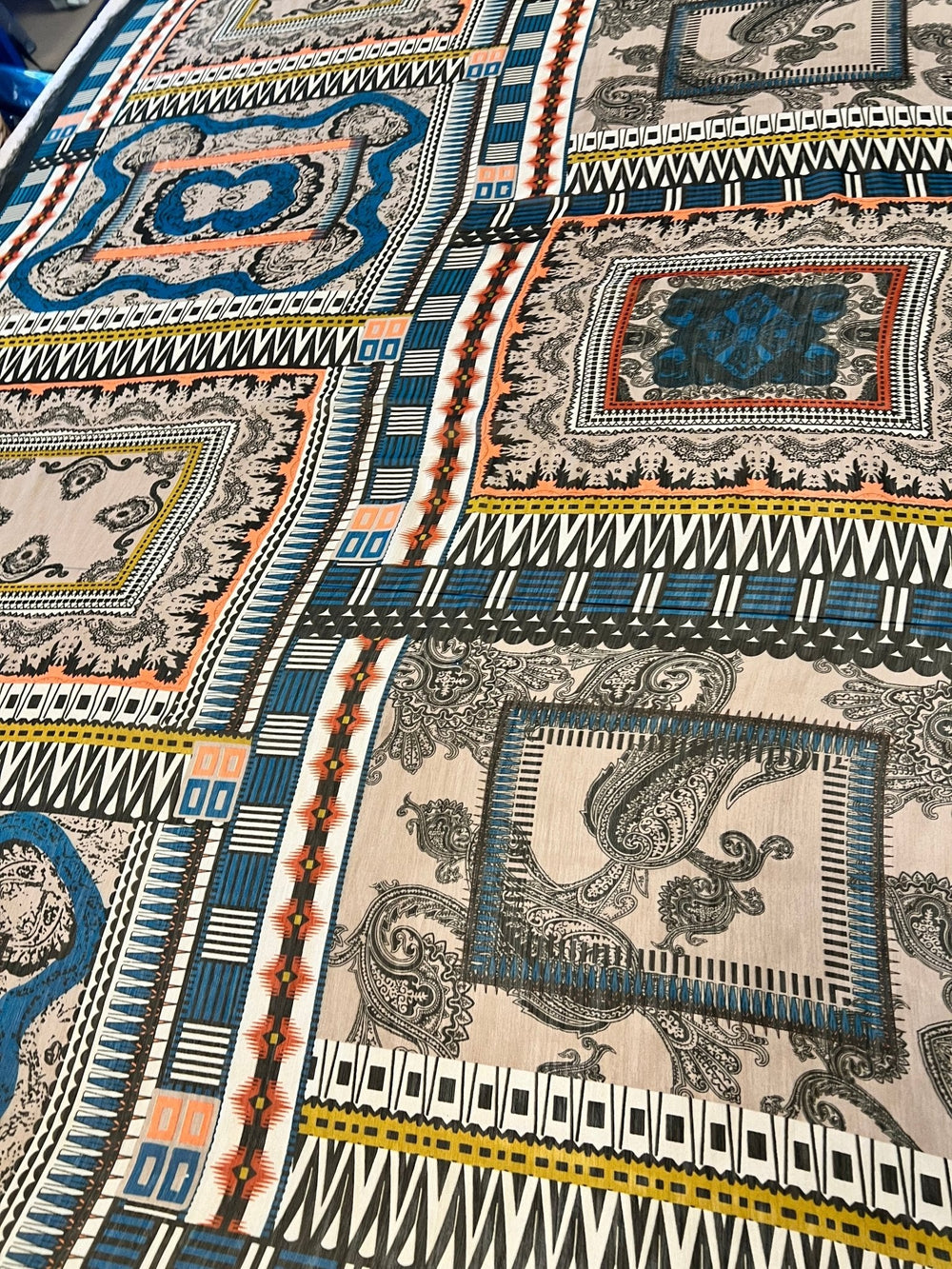 Multi Brown Stone Squares Print Chiffon Sheer Dress Fabric