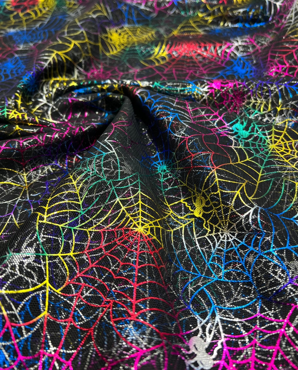Multi Cobweb Halloween Print Mesh Fabric Stretch