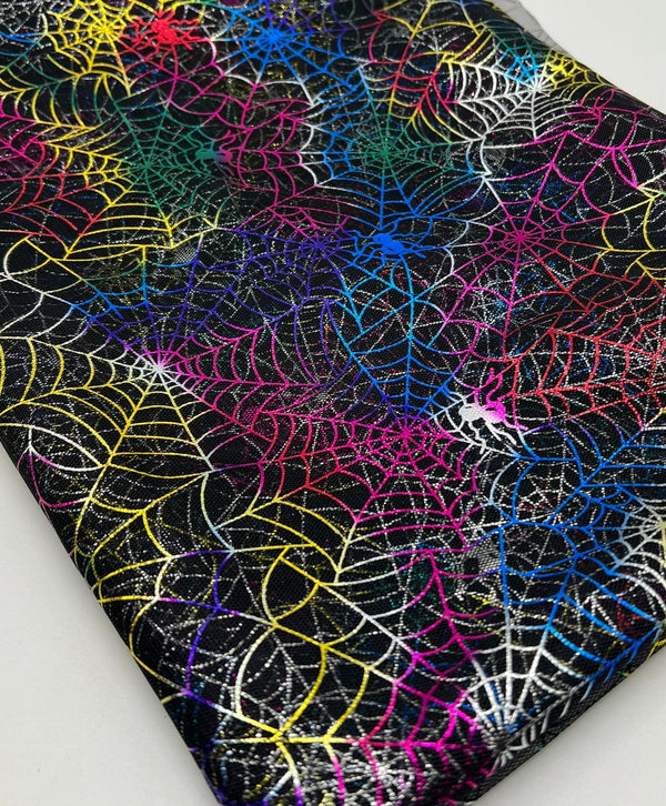 Multi Cobweb Halloween Print Mesh Fabric Stretch