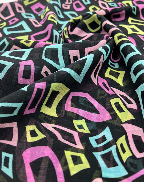 Multi Colour Shape Print Chiffon Sheer Dress Fabric