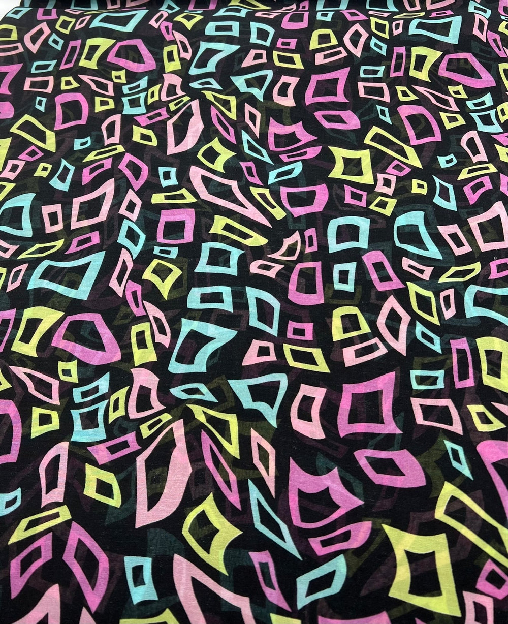 Multi Colour Shape Print Chiffon Sheer Dress Fabric