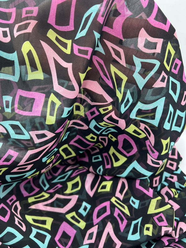 Multi Colour Shape Print Chiffon Sheer Dress Fabric