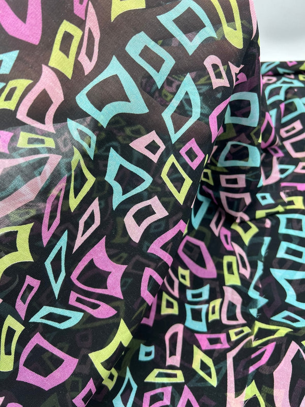 Multi Colour Shape Print Chiffon Sheer Dress Fabric