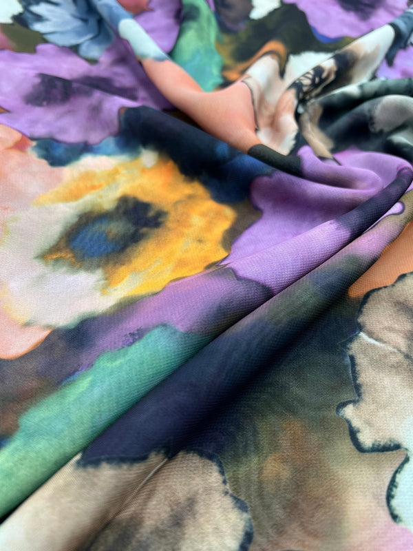 Multi Coloured Large Floral Printed Chiffon Dress Fabric