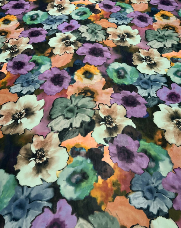 Multi Coloured Large Floral Printed Chiffon Dress Fabric