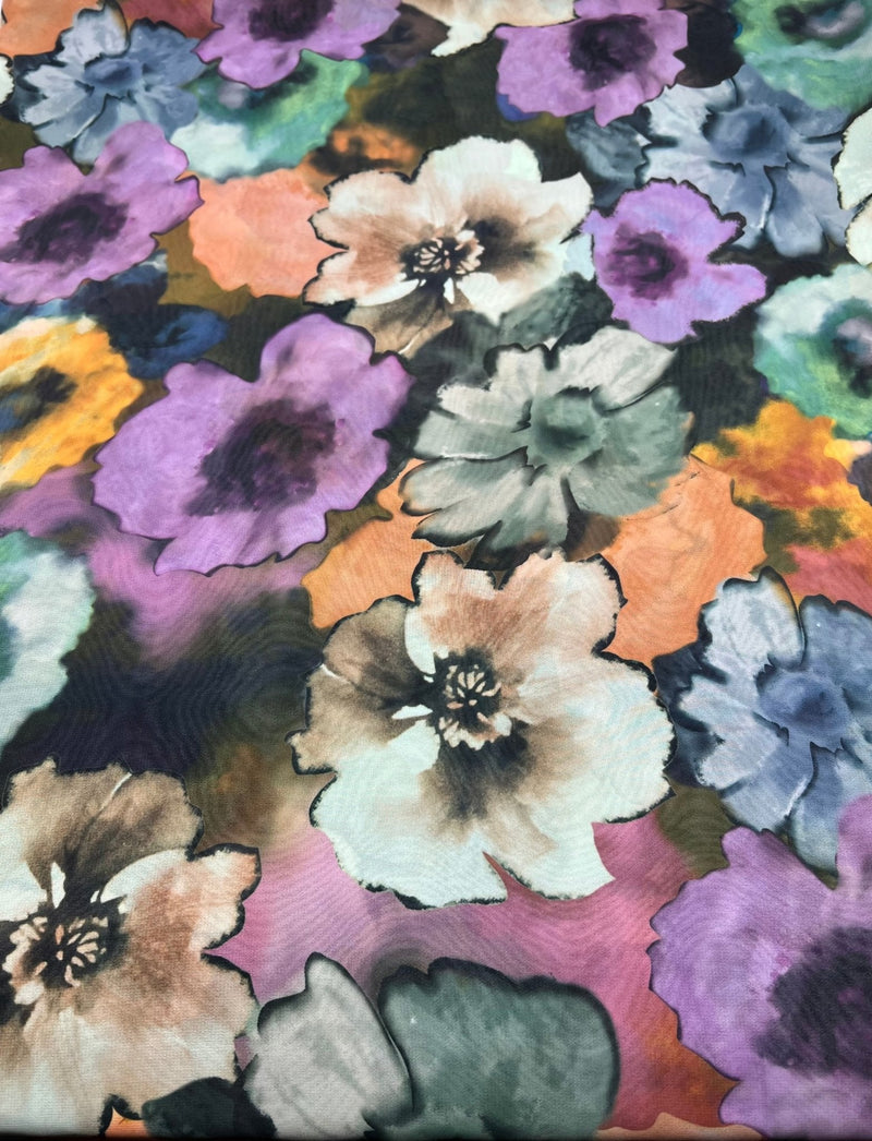 Multi Coloured Large Floral Printed Chiffon Dress Fabric