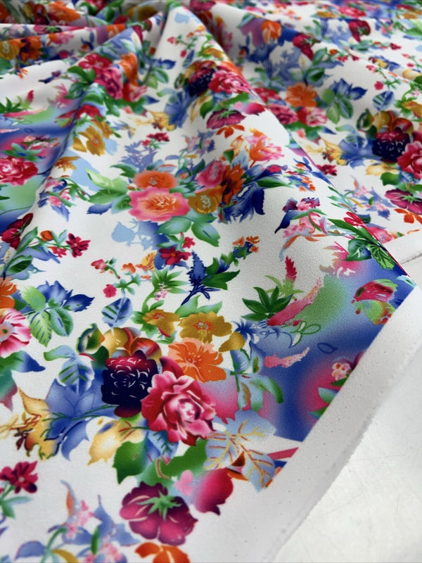 Multi Floral Printed Scuba Crepe Jersey Fabric 4 Way Stretch