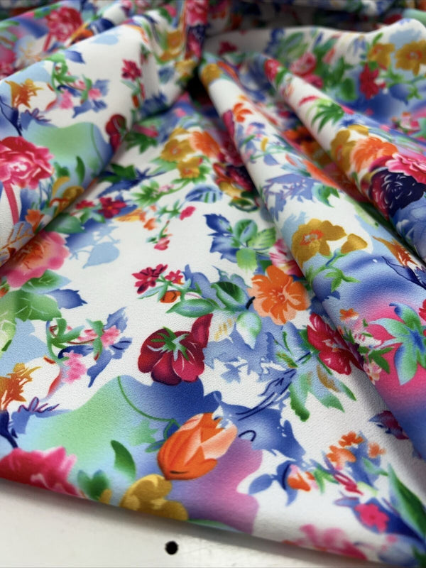 Multi Floral Printed Scuba Crepe Jersey Fabric 4 Way Stretch