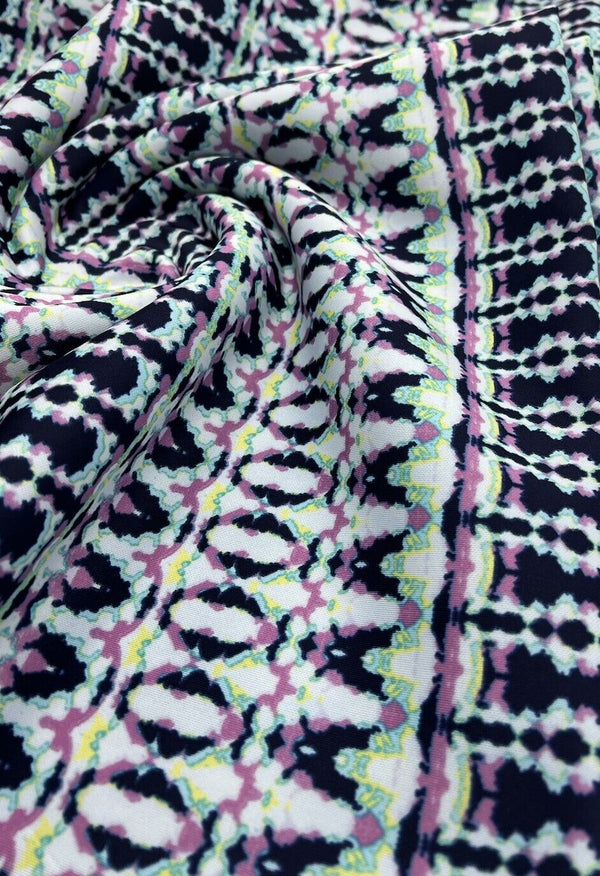 Multi Zig Zag Printed Plain Scuba 4 Way Stretch Jersey Fabric