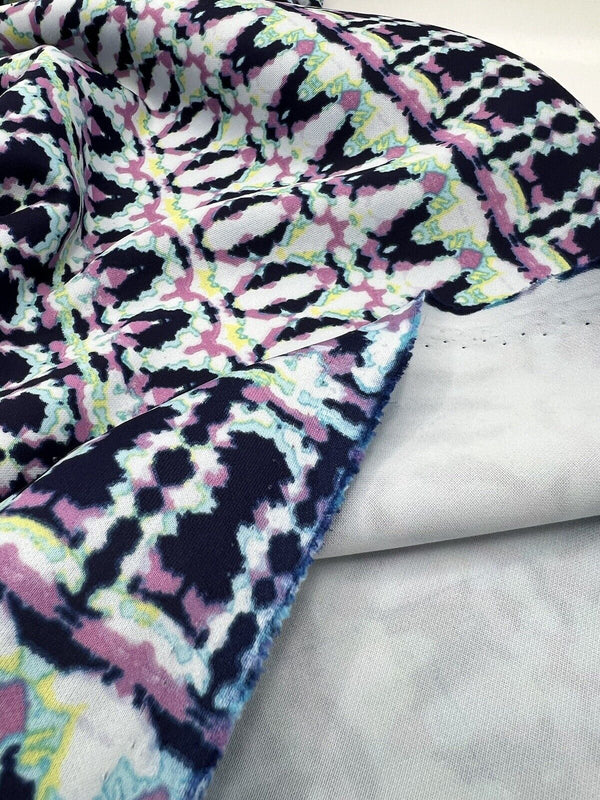 Multi Zig Zag Printed Plain Scuba 4 Way Stretch Jersey Fabric