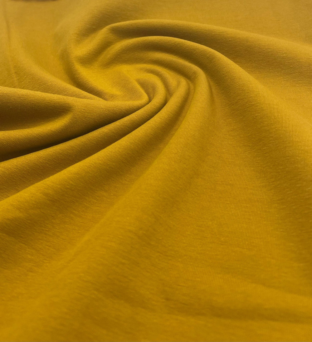 Mustard Cotton Stretch Jersey 240 GSM 92/8 Lycra 4 Way Stretch