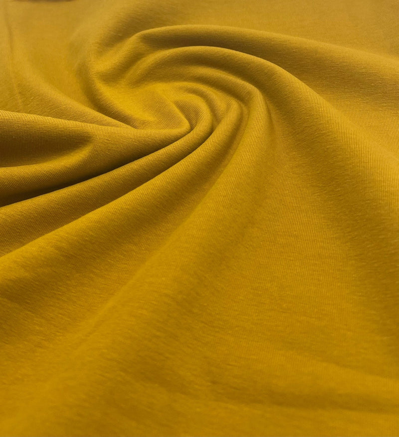 Mustard Cotton Stretch Jersey 240 GSM 92/8 Lycra 4 Way Stretch