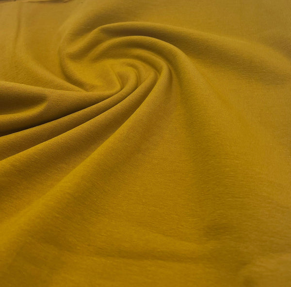 Mustard Cotton Stretch Jersey 240 GSM 92/8 Lycra 4 Way Stretch