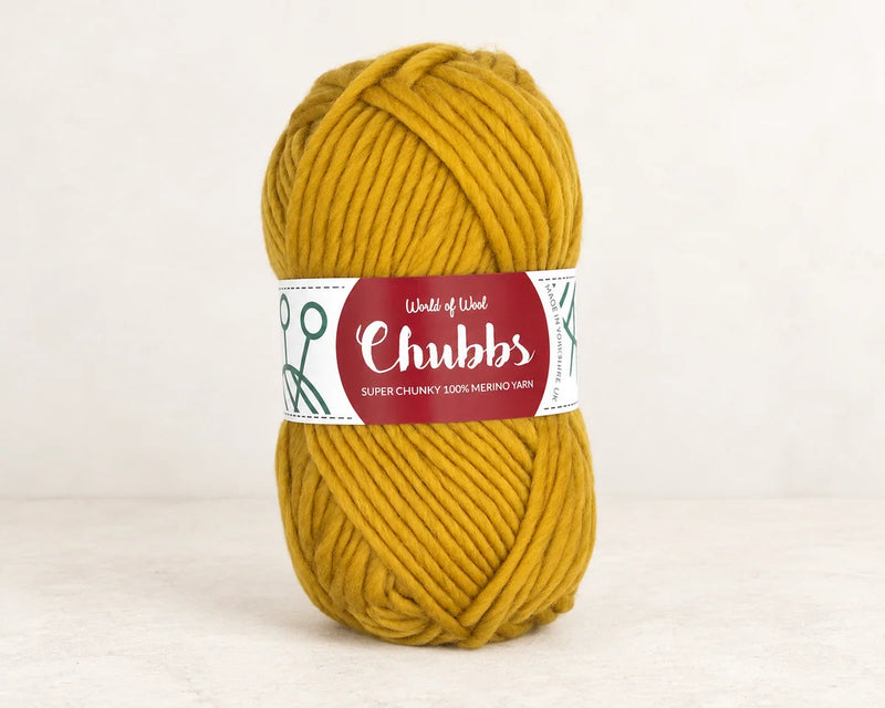 World of Wool Mustard Merino Super Chunky Yarn – 100g — studio product photograph