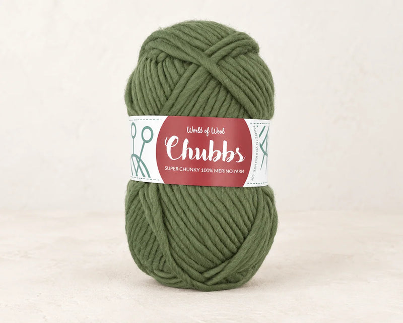 World of Wool Olive Merino Super Chunky Yarn – 100g — studio product photograph