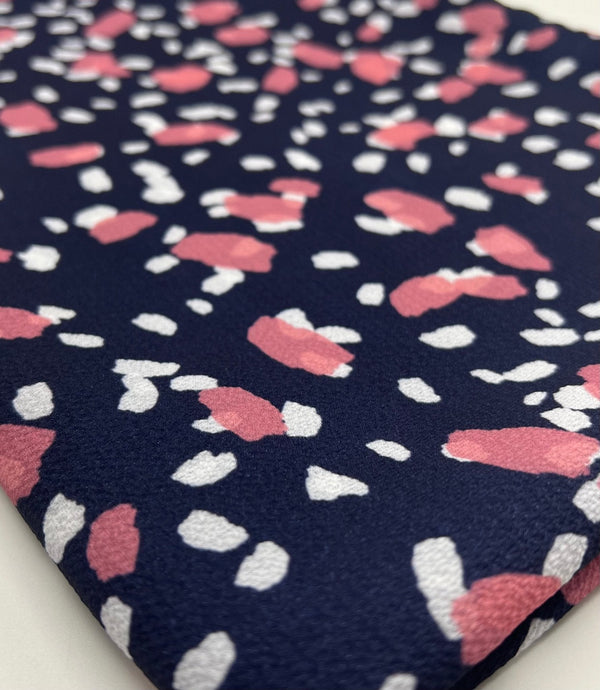 Navy Animal Print Lightweight Bubble Crepe Fabric