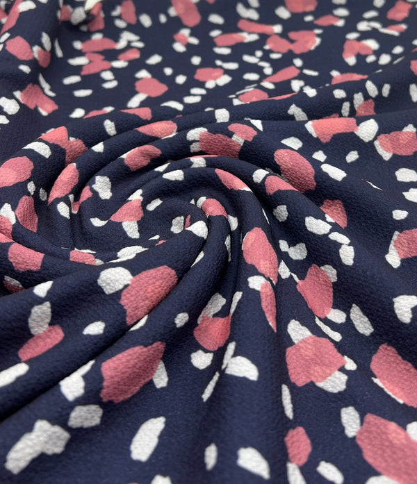 Navy Animal Print Lightweight Bubble Crepe Fabric