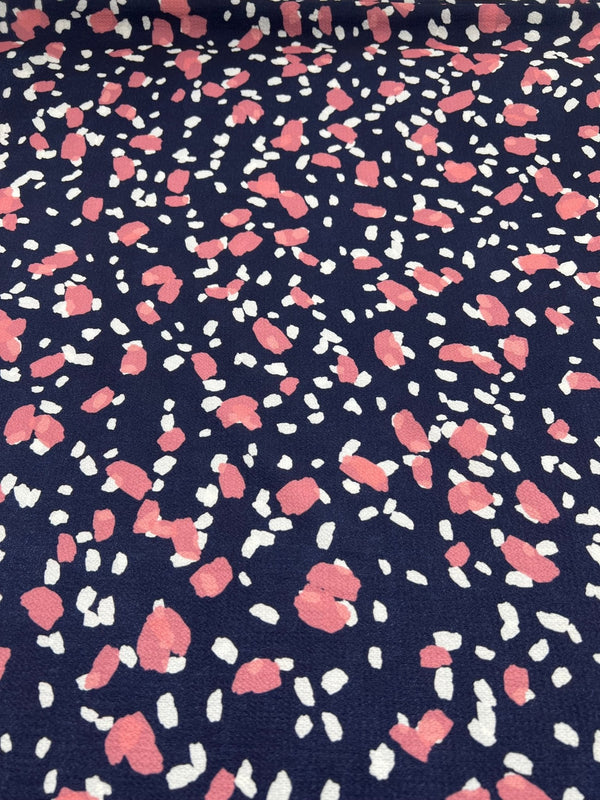 Navy Animal Print Lightweight Bubble Crepe Fabric