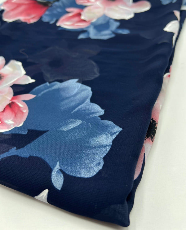 Navy Blooms Floral Printed Chiffon Dress Fabric