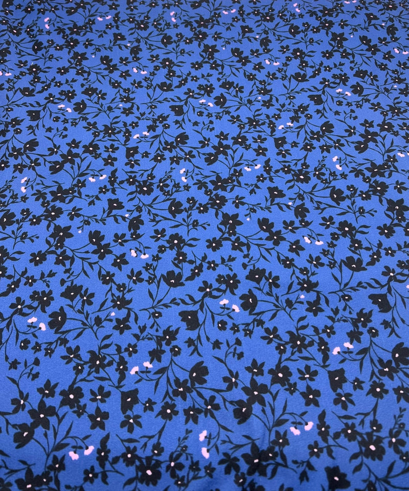 Navy Blue Ditsy Floral Print Viscose Elastane 4 Way Stretch Fabric