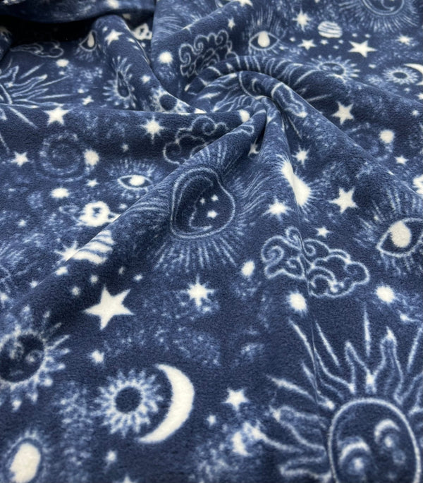 Navy Celestial Printed Anti-Pil Polar Fleece Fabric Blanket Loungewear