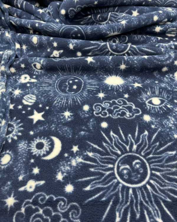 Navy Celestial Printed Anti-Pil Polar Fleece Fabric Blanket Loungewear