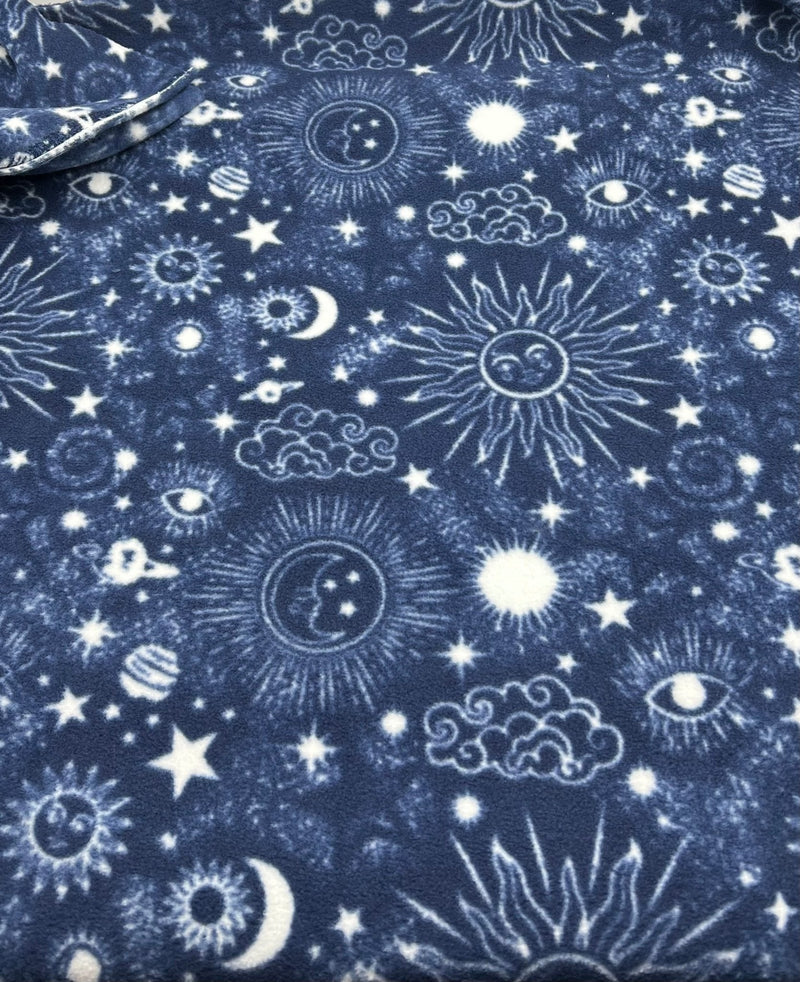 Navy Celestial Printed Anti-Pil Polar Fleece Fabric Blanket Loungewear