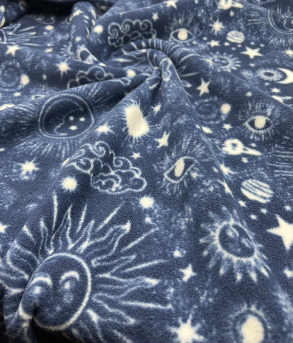 Navy Celestial Printed Anti-Pil Polar Fleece Fabric Blanket Loungewear