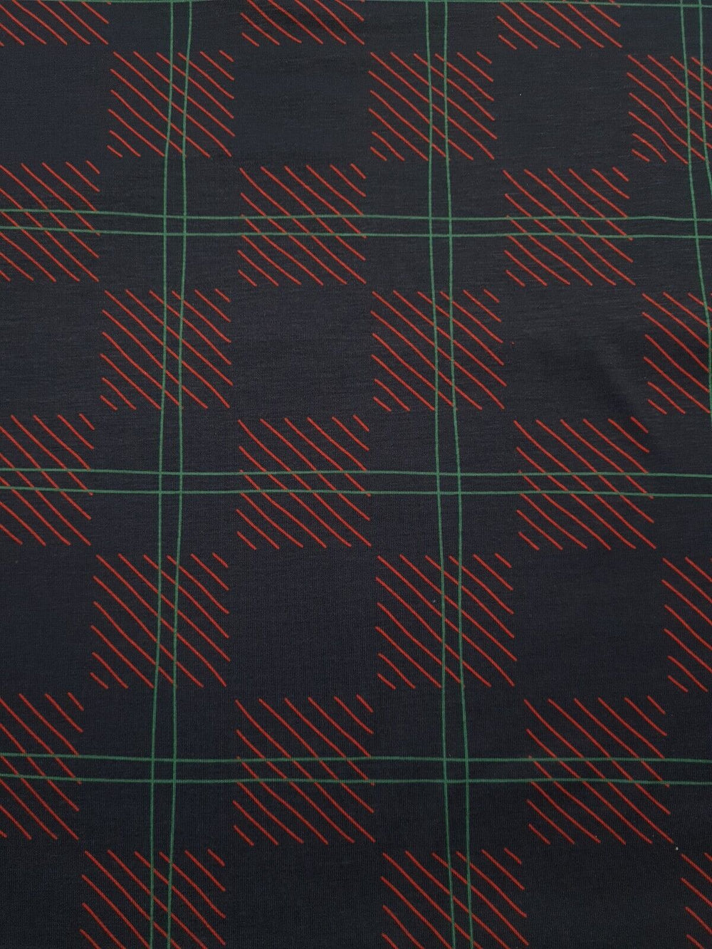 Navy Checkered Detail Print Spun Poly Stretch Fabric