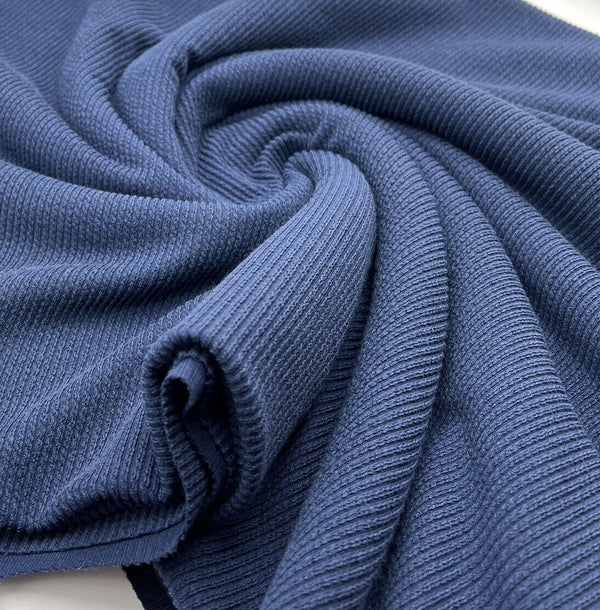 Navy Crinkle Rib Stretch Fabric