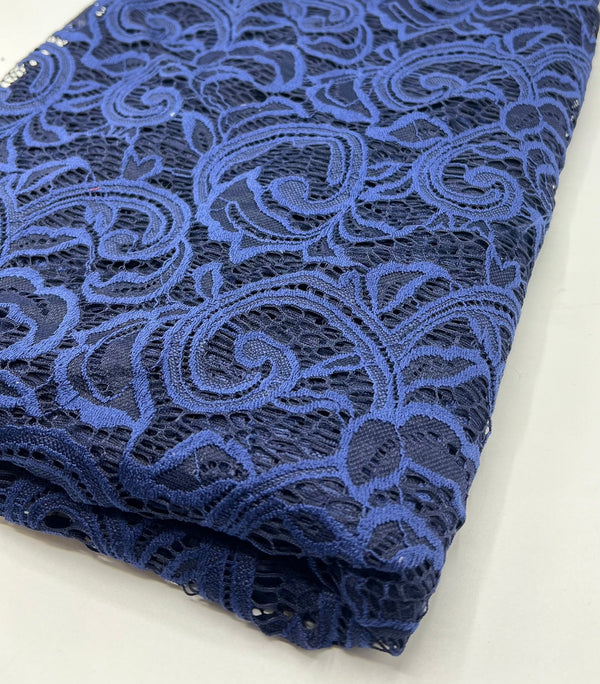 Navy Floral Lace Fabric Stretch