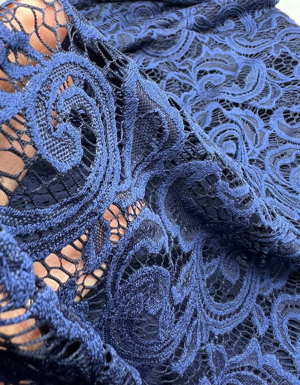 Navy Floral Lace Fabric Stretch