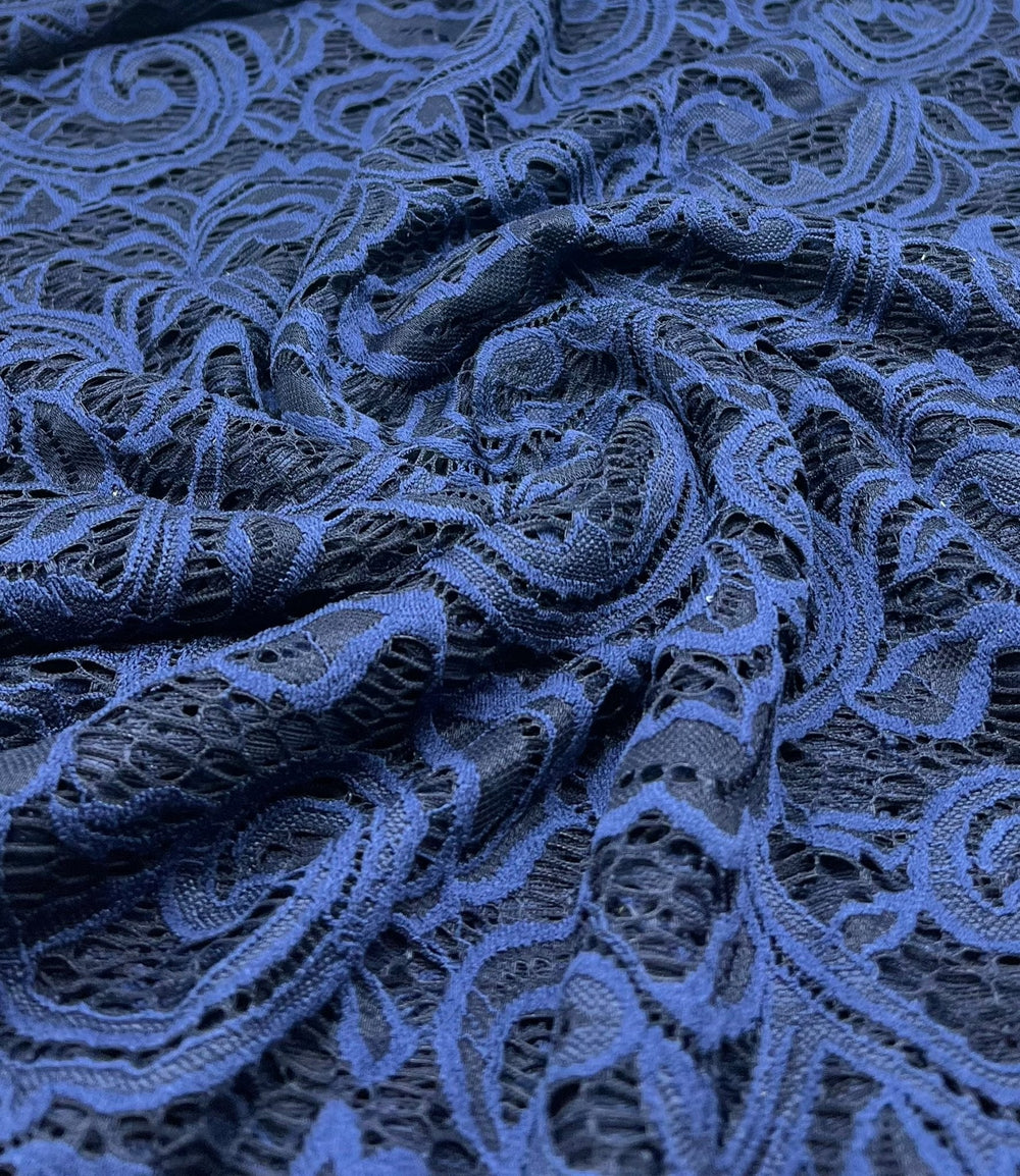 Navy Floral Lace Fabric Stretch