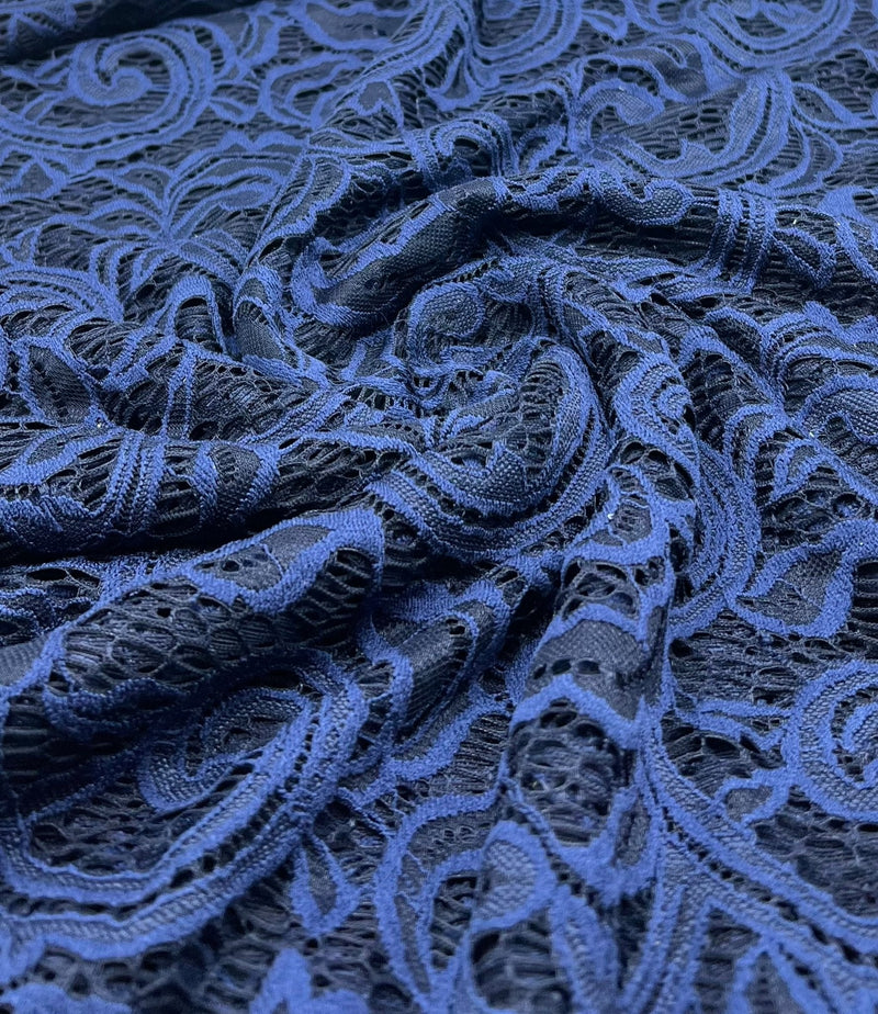 Navy Floral Lace Fabric Stretch