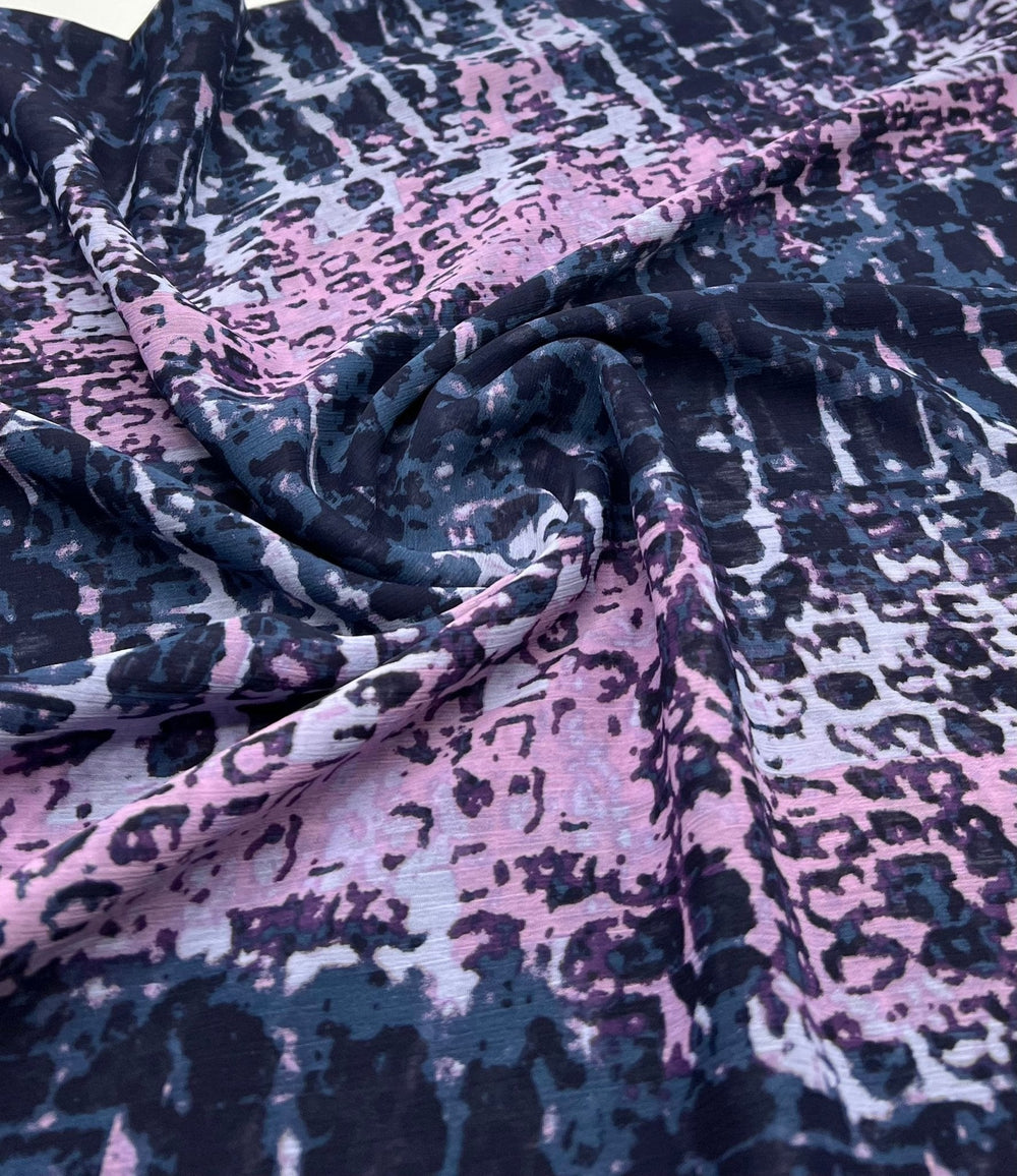 Navy Purple Pink Mix Printed Chiffon Dress Fabric