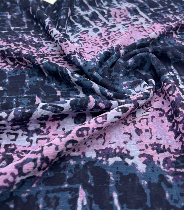 Navy Purple Pink Mix Printed Chiffon Dress Fabric