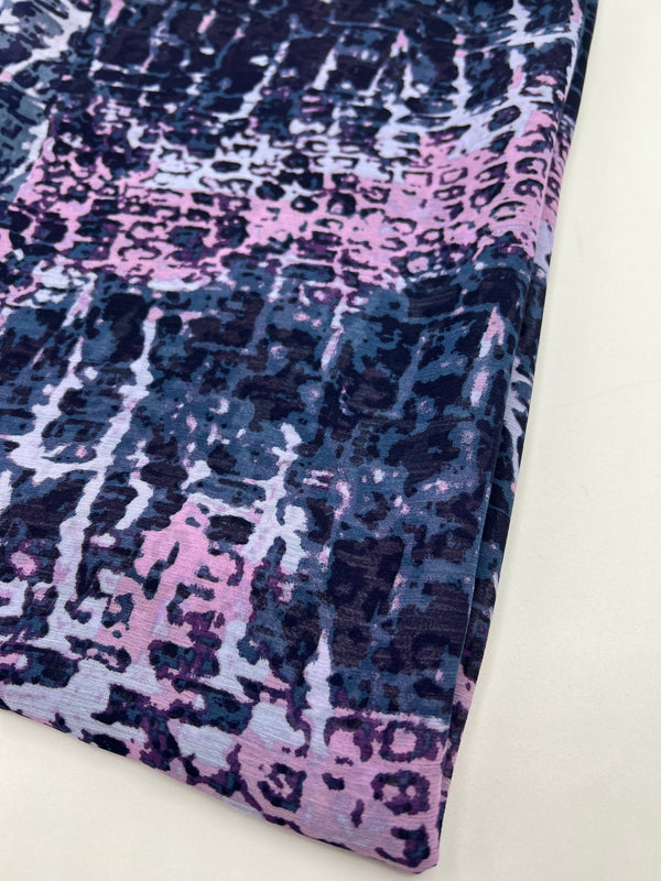 Navy Purple Pink Mix Printed Chiffon Dress Fabric