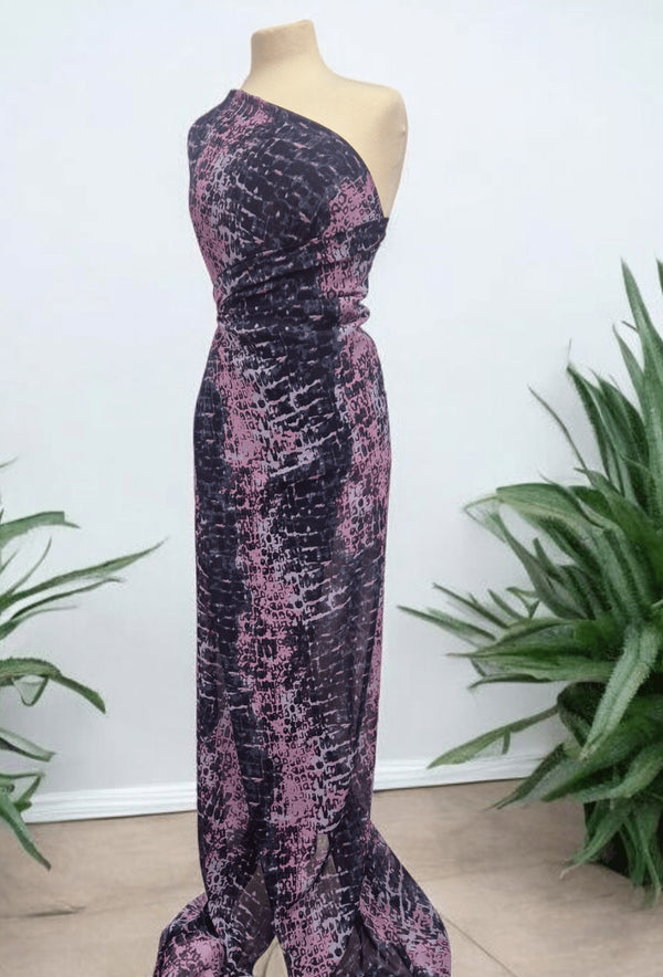 Navy Purple Pink Mix Printed Chiffon Dress Fabric