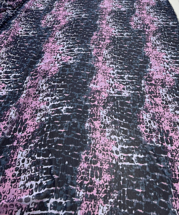Navy Purple Pink Mix Printed Chiffon Dress Fabric