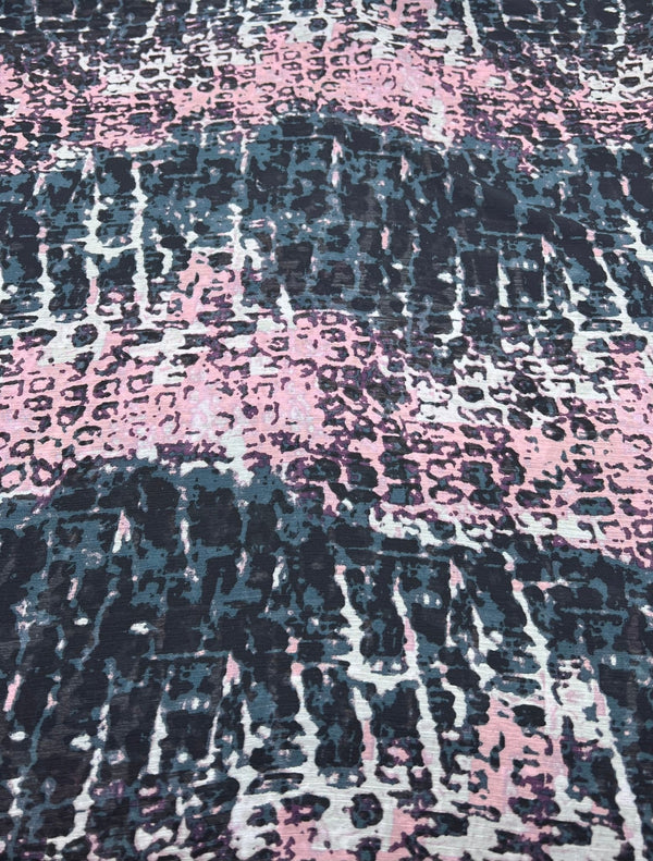 Navy Purple Pink Mix Printed Chiffon Dress Fabric