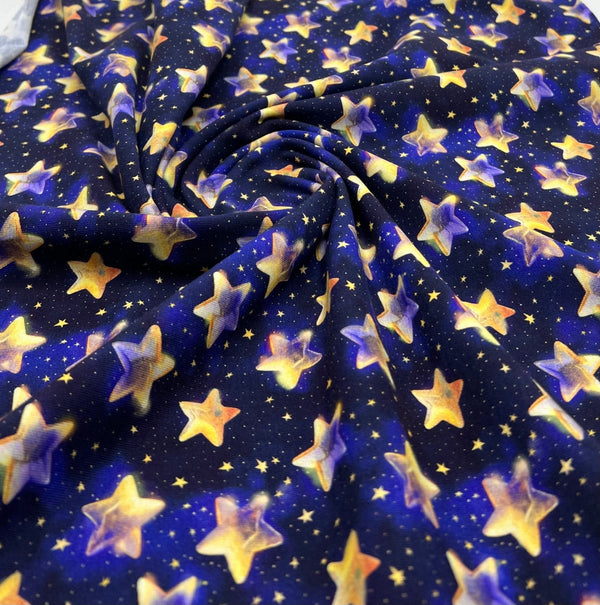 Navy Stars Print Cotton Stretch Jersey 200 GSM 95/5 Lycra 4 Way Stretch