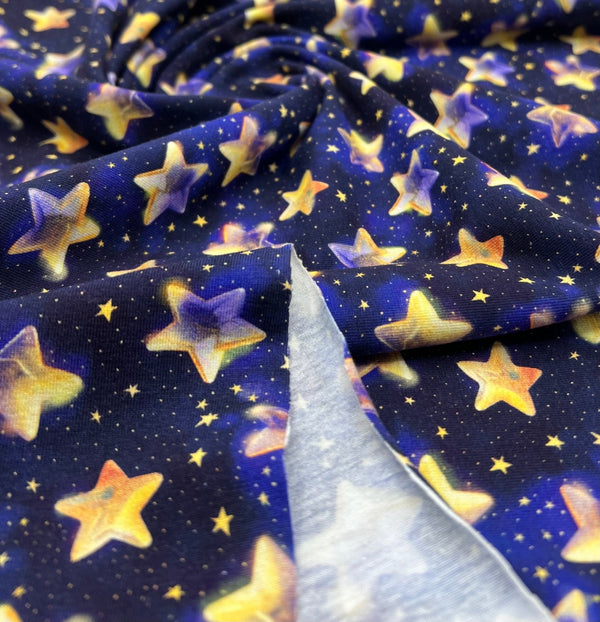 Navy Stars Print Cotton Stretch Jersey 200 GSM 95/5 Lycra 4 Way Stretch