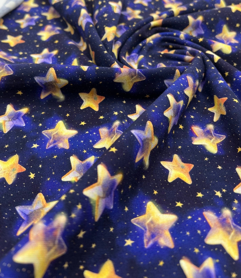 Navy Stars Print Cotton Stretch Jersey 200 GSM 95/5 Lycra 4 Way Stretch